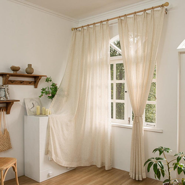 Seren Natural Small Plaid Linen Custom Curtains