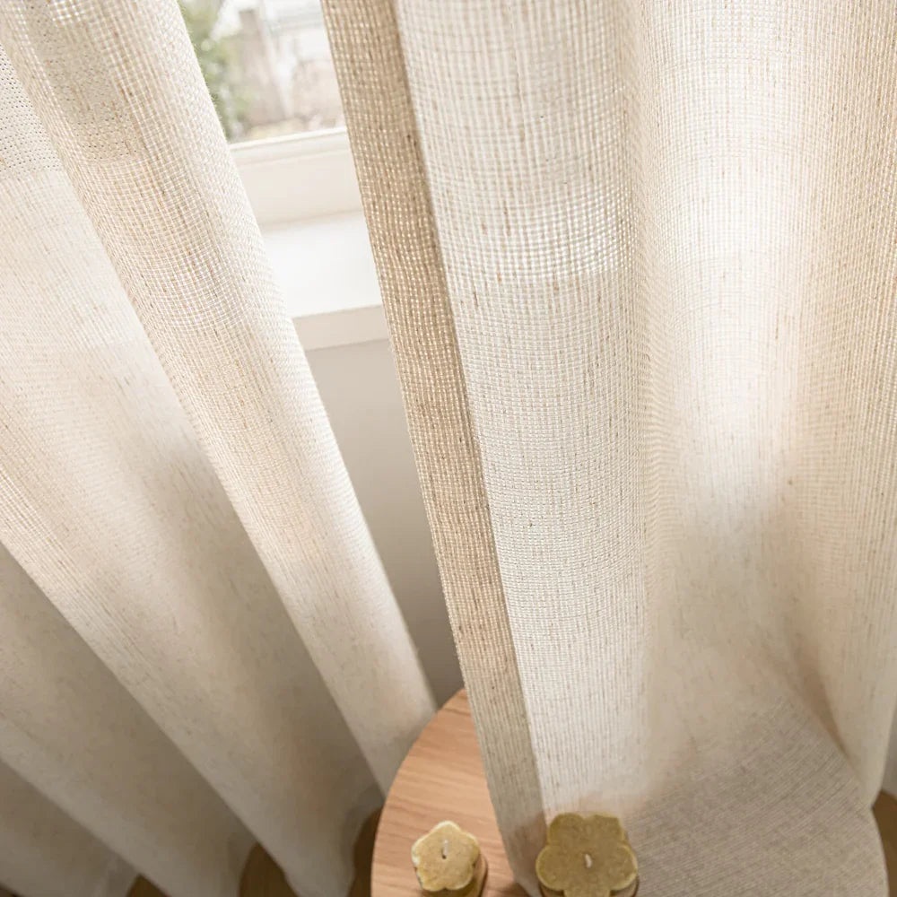 Seren Natural Small Plaid Linen Grommet Soft Top Custom Curtains Seren