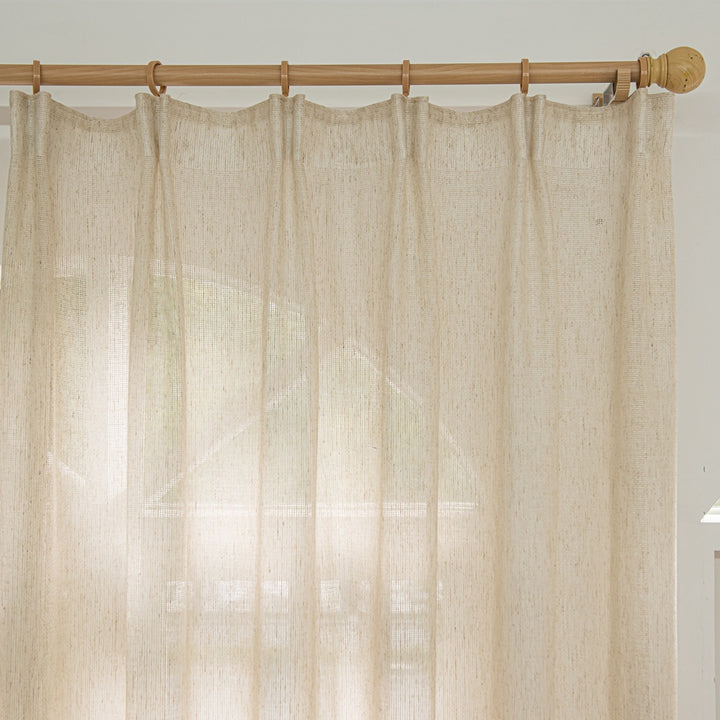 Seren Natural Small Plaid Linen Drape Curtains.