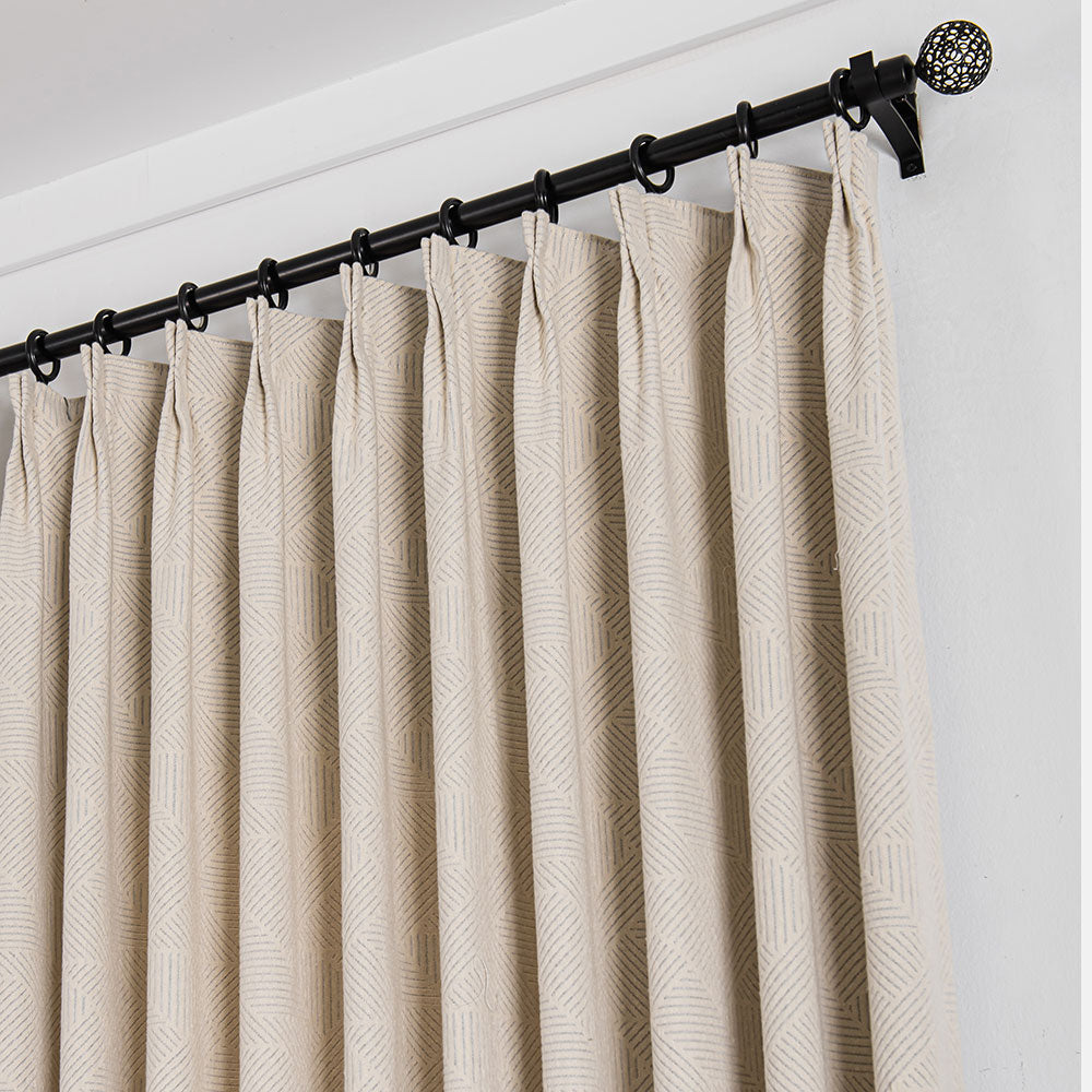 Boney Patterned Geometric Heavyweight Cashmere Feel Pleated Curtains Boney