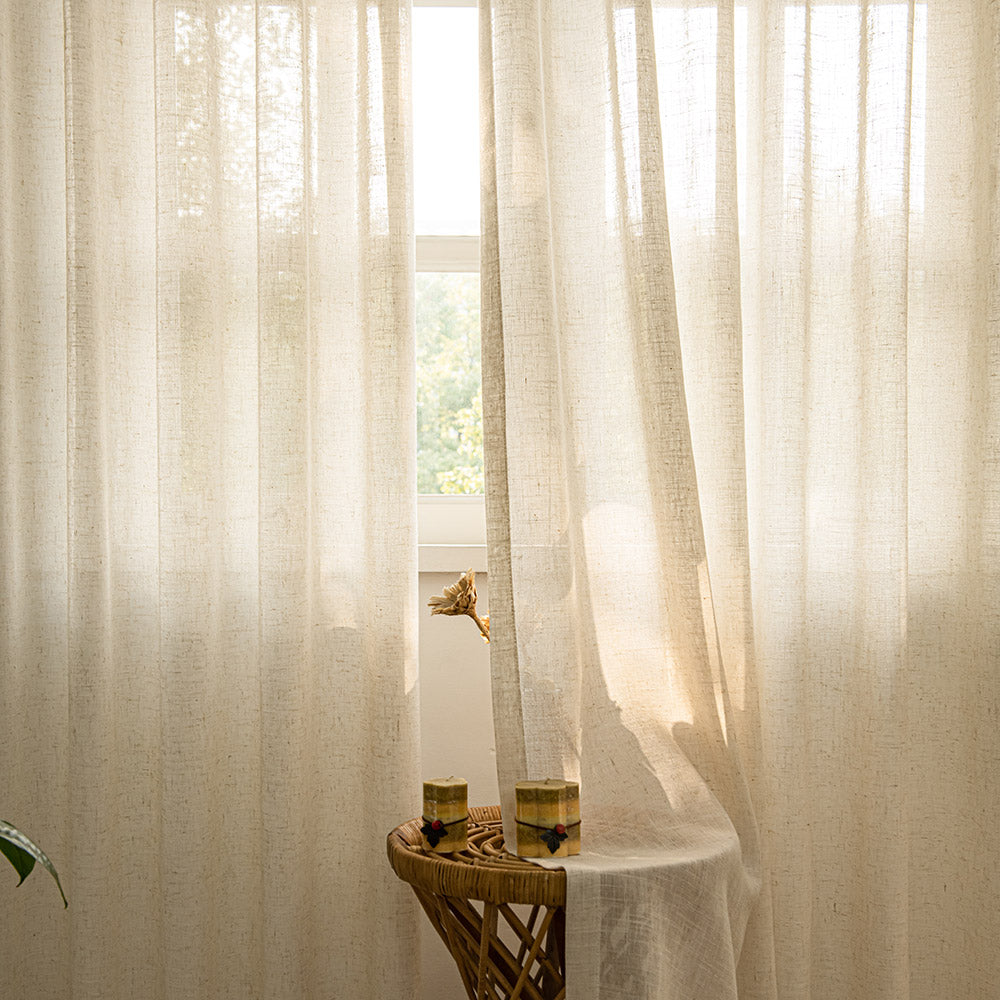 Herb-Lin Beige Linen Sheer Privacy Custom Curtains