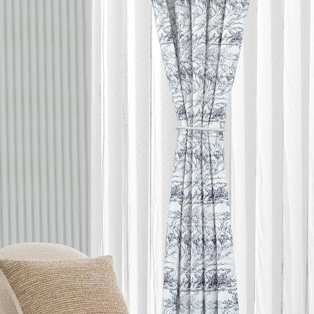 Celia Elegant Floral Print Linen Sheer Curtains