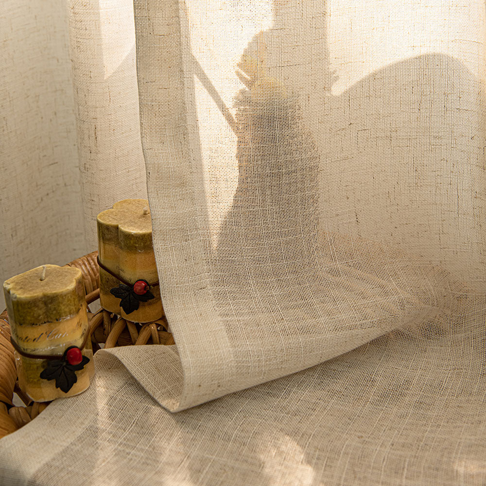 Herb-Lin Beige Linen Sheer Privacy Custom Curtains