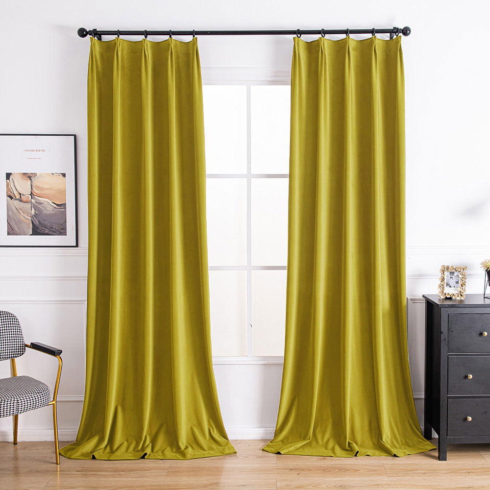 Aushme Black Luxury Pleat Velvet Room Darkening Curtains