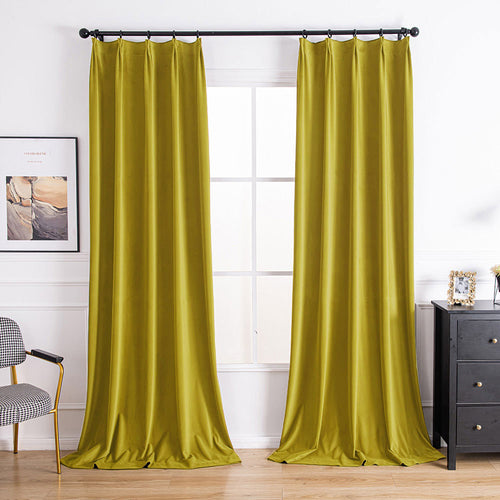 Aushme Black Luxury Pleat Velvet Room Darkening Curtains