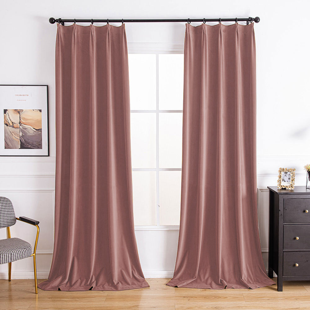 Aushme Black Luxury Pleat Velvet Room Darkening Curtains