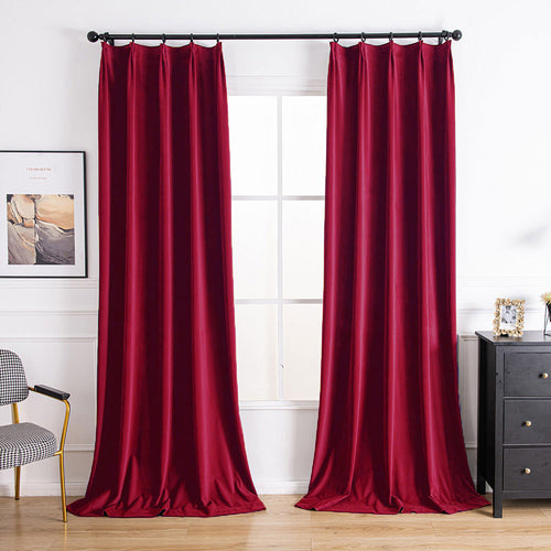 Aushme Black Luxury Pleat Velvet Room Darkening Curtains