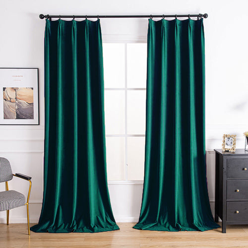 Aushme Black Luxury Pleat Velvet Room Darkening Curtains