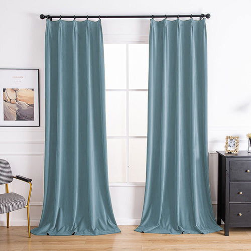 Aushme Black Luxury Pleat Velvet Room Darkening Curtains