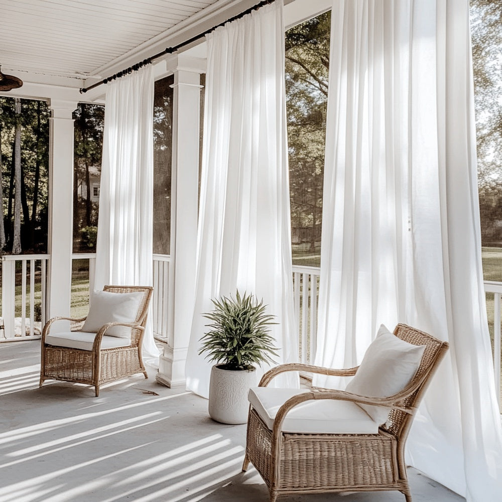 Airy Elegant White Faux Linen Pleat Outdoor Curtains