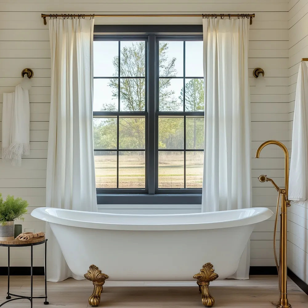 Airy Elegant White Faux Linen Pleat Custom Curtains For Bathroom Airy