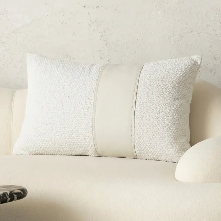 Anya Luxe White & Leather Lumbar Pillowcace