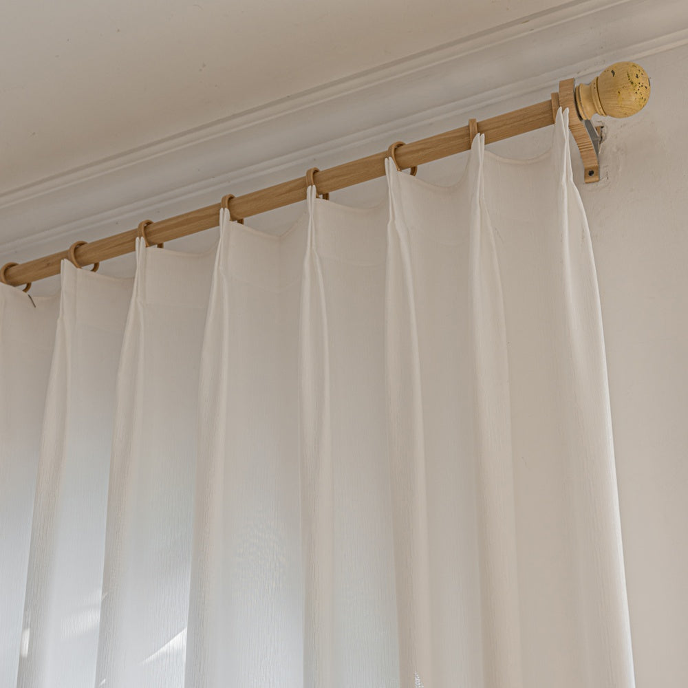 Arbor Textured Organic Wood-Grain Tailored Pleat White Sheer Curtains