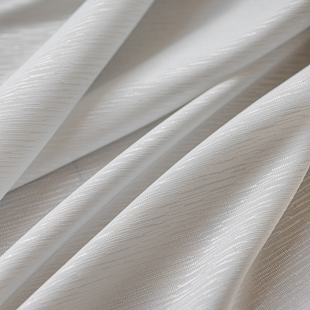 Arbor Textured Organic Wood-Grain Tailored Pleat White Sheer Curtains