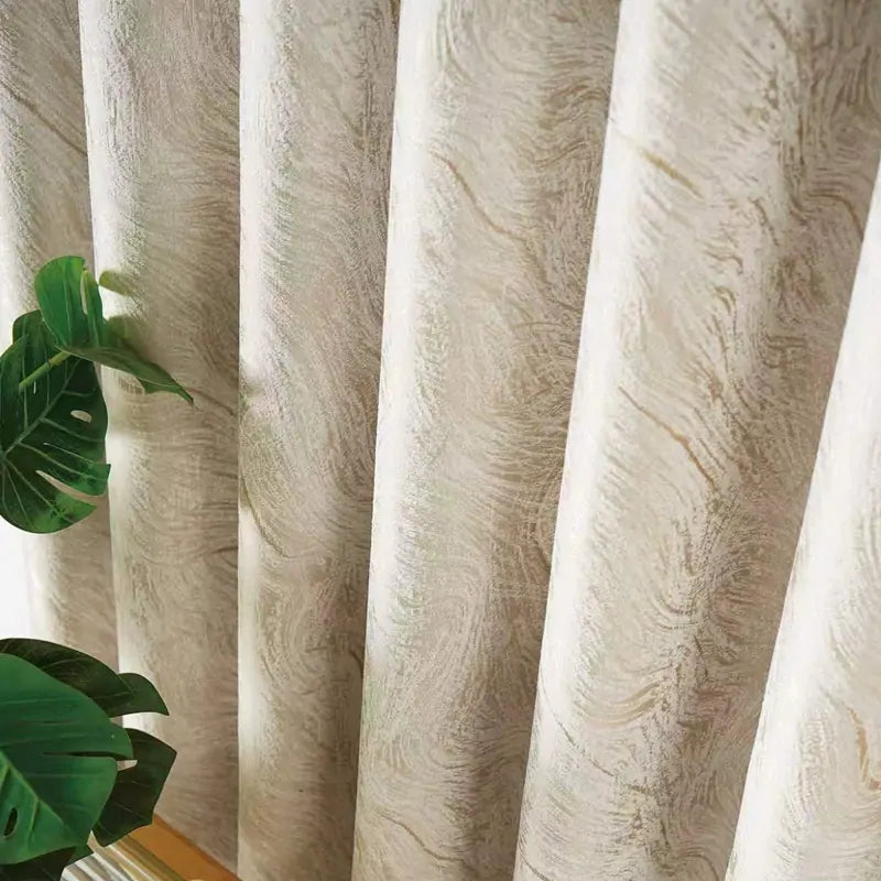 Audrey Fireworks Heavyweight Beige Patterned Pleat Custom Curtains