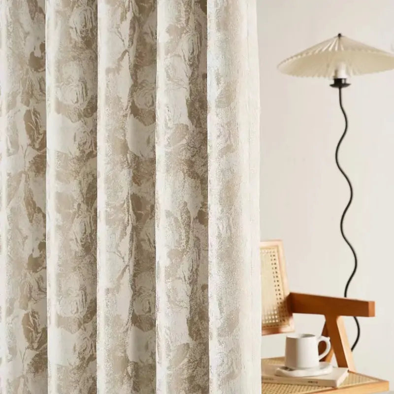 Audrey Fireworks Heavyweight Beige Patterned Pleat Custom Curtains