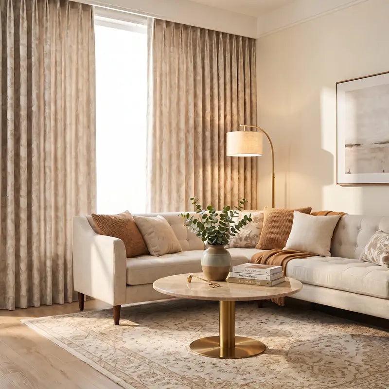Audrey Fireworks Heavyweight Beige Patterned Pleat Custom Curtains