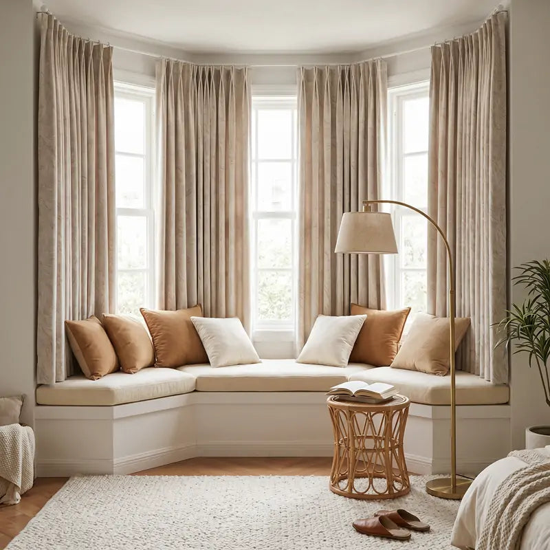 Audrey Fireworks Heavyweight Beige Patterned Pleat Custom Curtains