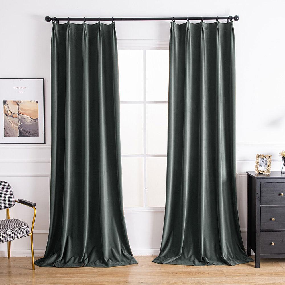 Medium Gray-47 Aushme Luxurious Velvet Room Darkening Custom Drapes