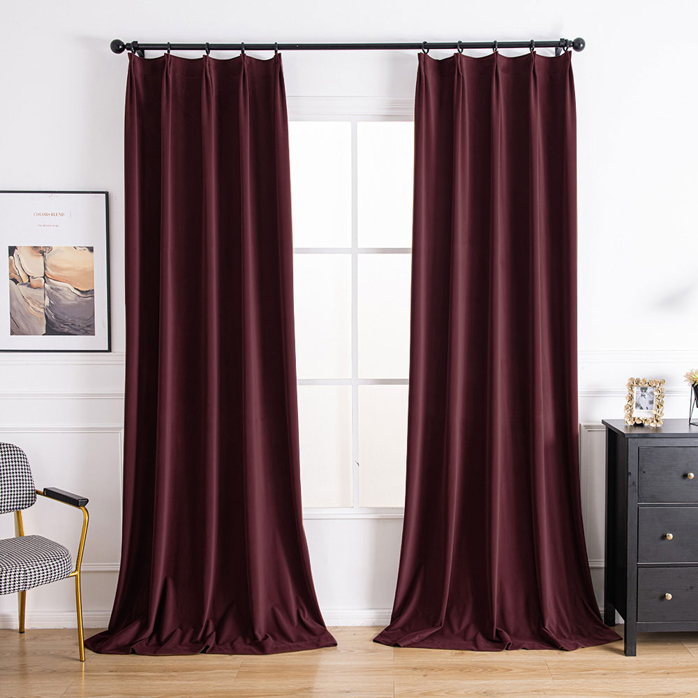 Wine Red Aushme Luxurious Velvet Bathroom Custom Curtains