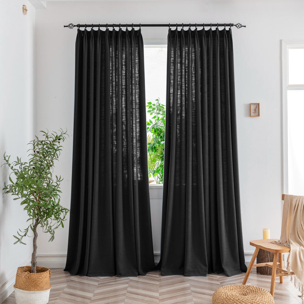 Black-23 Bryn Slub Textured Faux Linen Custom Curtains