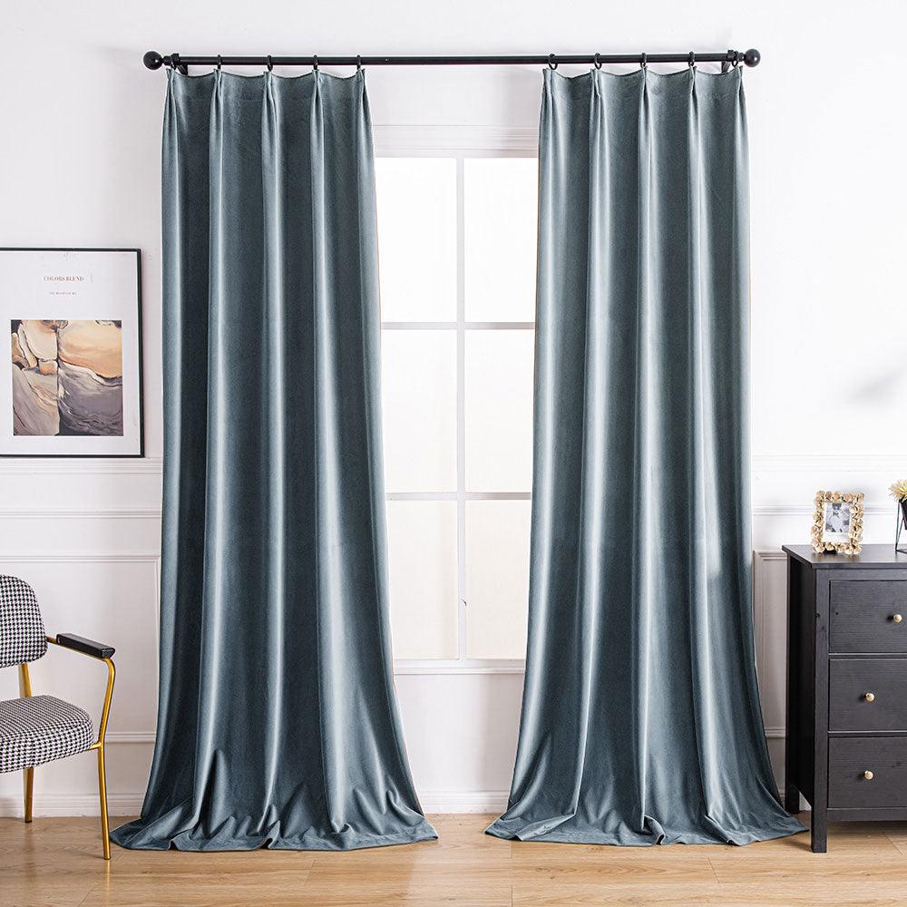 Blue Gray-48 Aushme Luxurious Velvet Room Darkening Custom Drapes