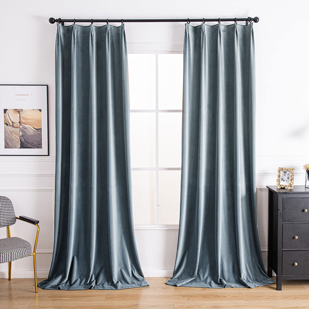 Blue Gray Aushme Luxurious Velvet Bathroom Custom Curtains