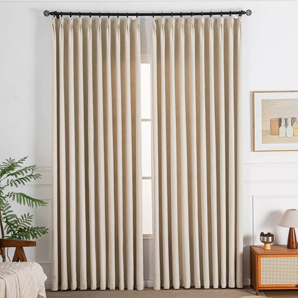 Boney Patterned Geometric Heavyweight Cashmere Feel Pleated Curtains Boney