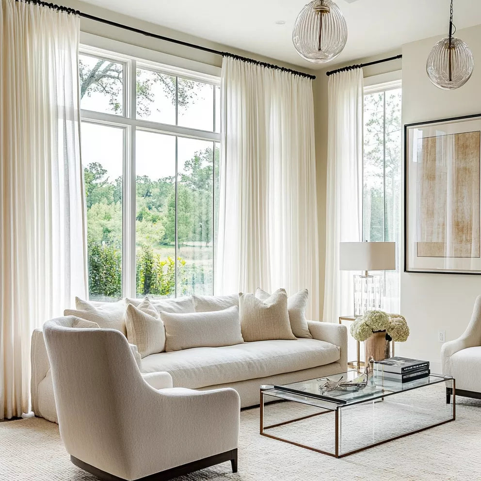 Breezy Meadow Beige Linen Sheer Pleat Custom Curtains