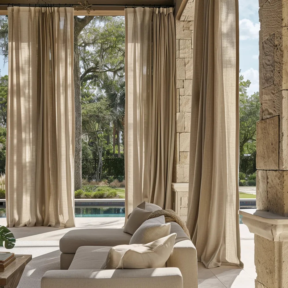Bryn Slub Textured Faux Linen Pleat Custom Privacy Outdoor Curtains Bryn