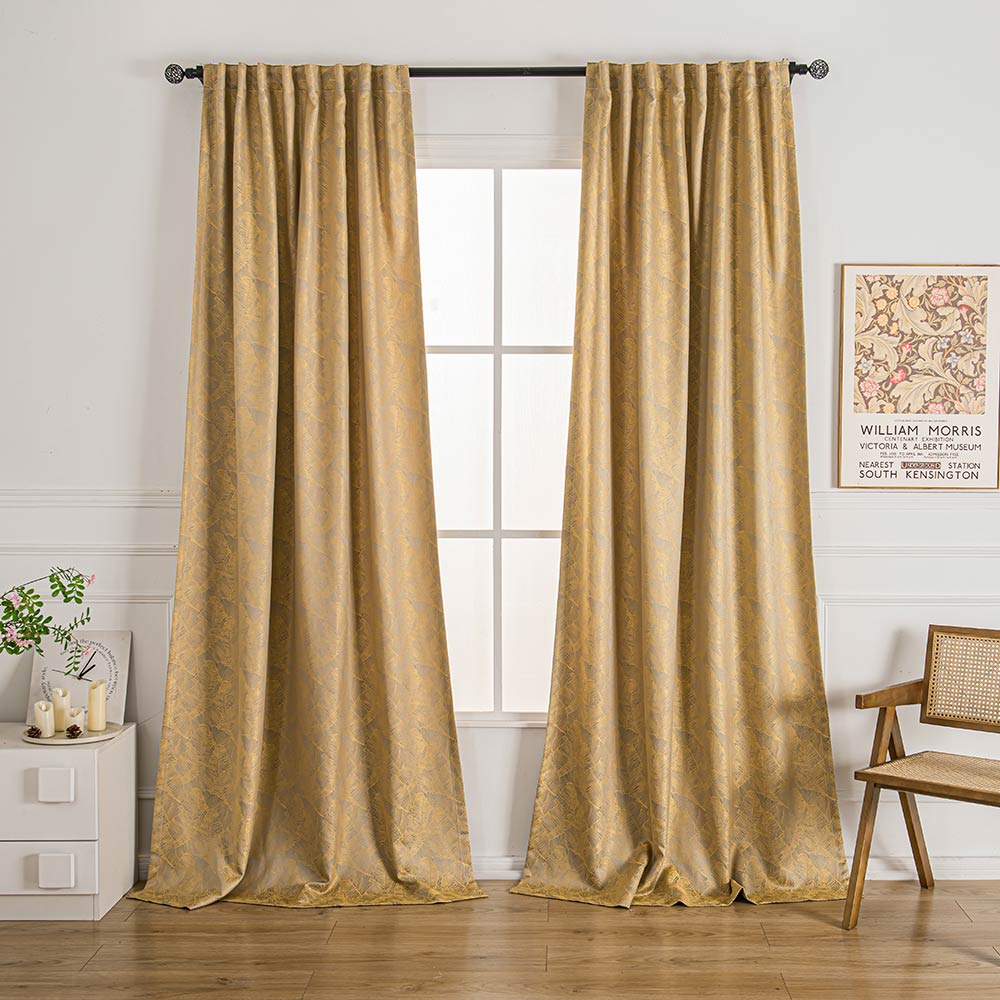 Calista Tropical Leaf Jacquard Cotton Blend Pleated Curtains Calista