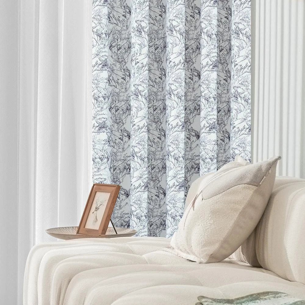 Celia Elegant Floral Print Linen Sheer Curtains