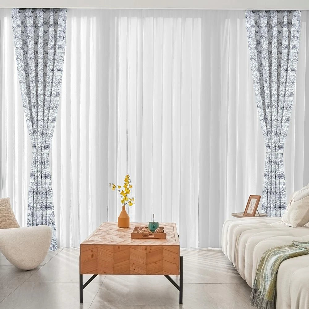 Celia Elegant Floral Print Linen Sheer Curtains