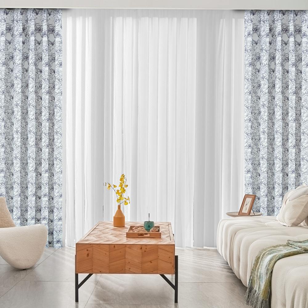 Celia Elegant Floral Print Linen Sheer Curtains