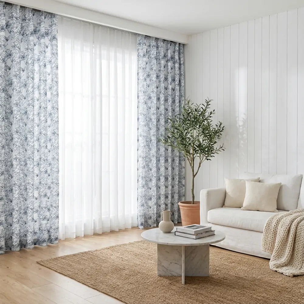 Celia Elegant Floral Print Linen Sheer Curtains