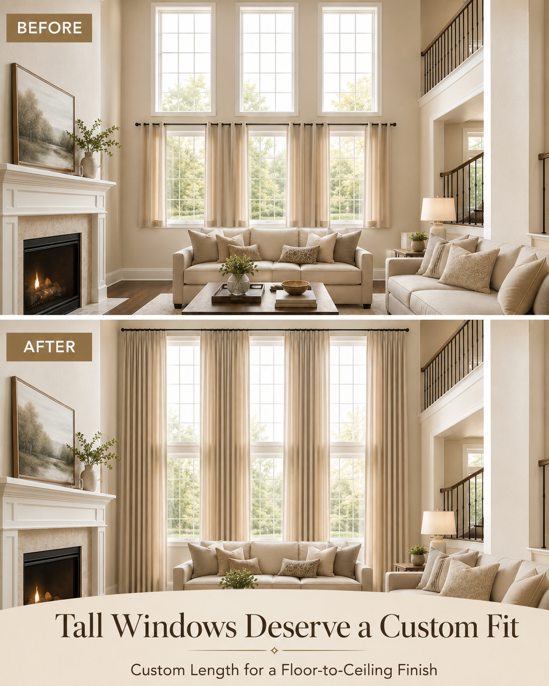 IXA custom curtains in a finished room