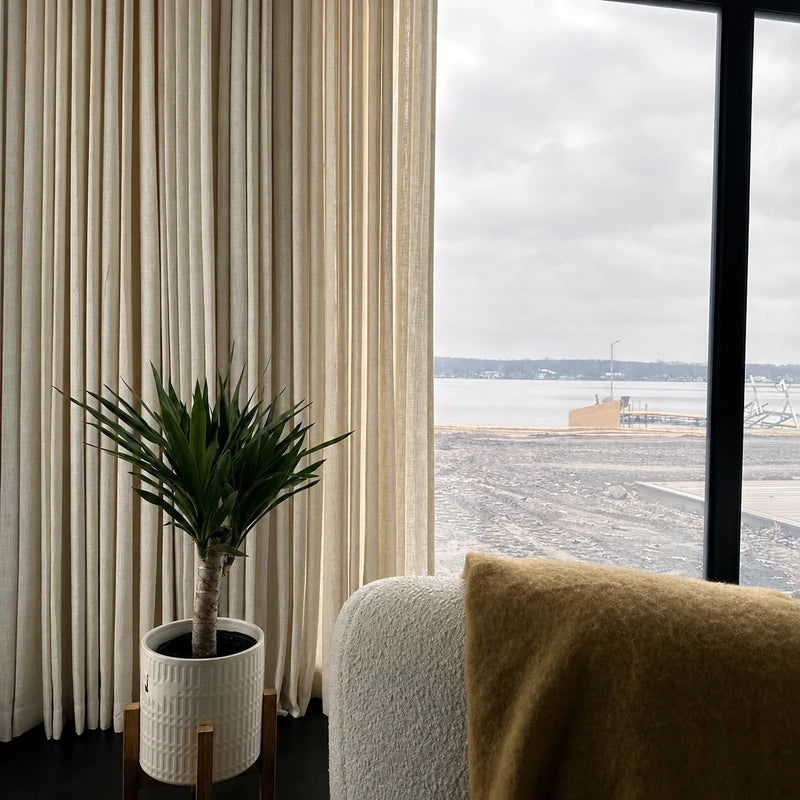 Custom linen curtains in a bright living room