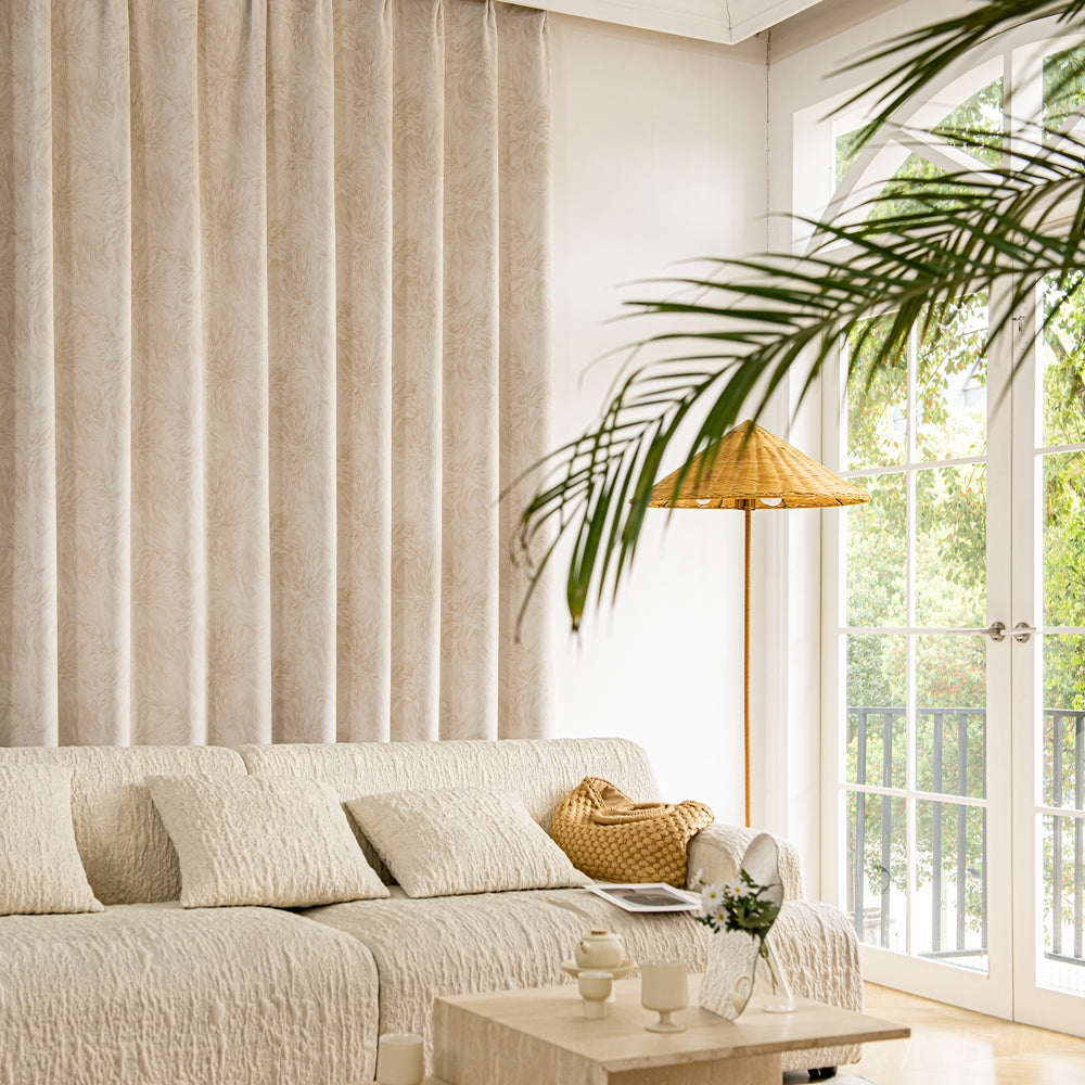 Audrey Fireworks Heavyweight Beige Patterned Grommet Soft Top Custom Curtains Audrey