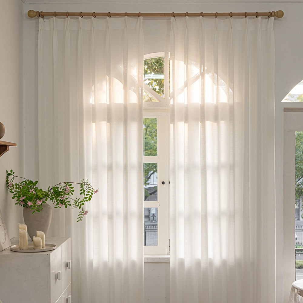 Fina Soft-Touch White Linen Pleat Sheer Curtains with Grid Texture