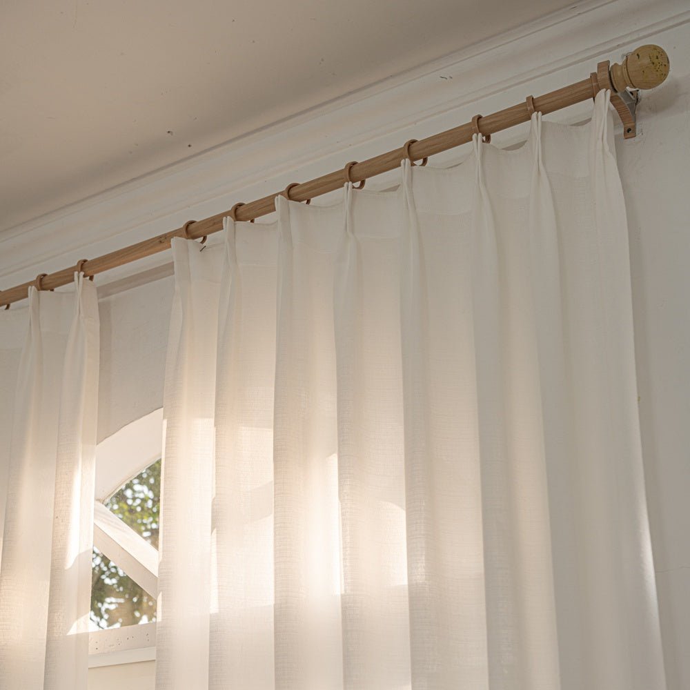 Fina Soft-Touch White Linen Pleat Sheer Curtains with Grid Texture
