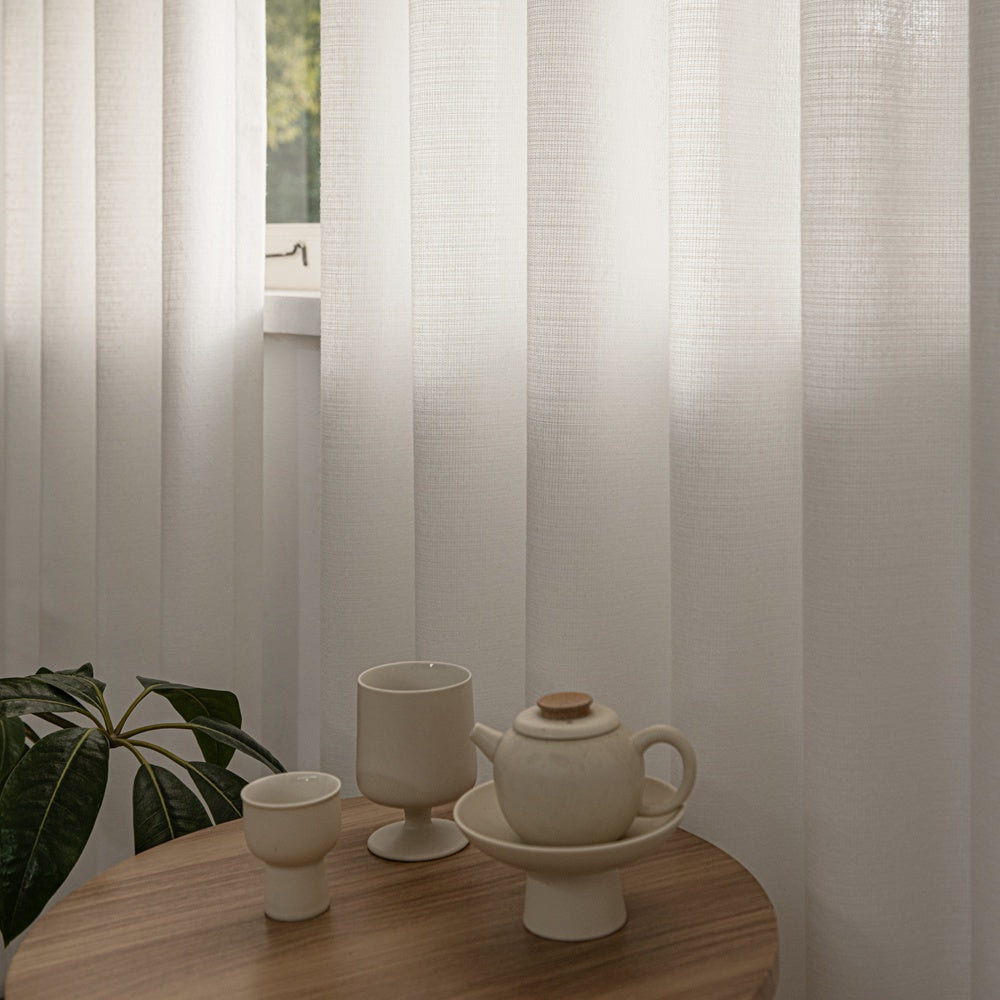 Fina Soft-Touch White Linen Pleat Sheer Curtains with Grid Texture