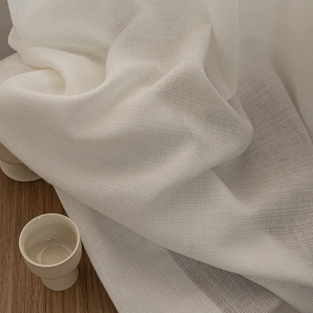 Fina Soft-Touch White Linen Pleat Sheer Curtains with Grid Texture