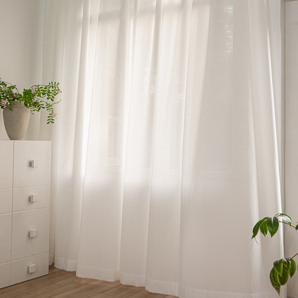 Fina Soft-Touch White Linen Pleat Sheer Curtains with Grid Texture