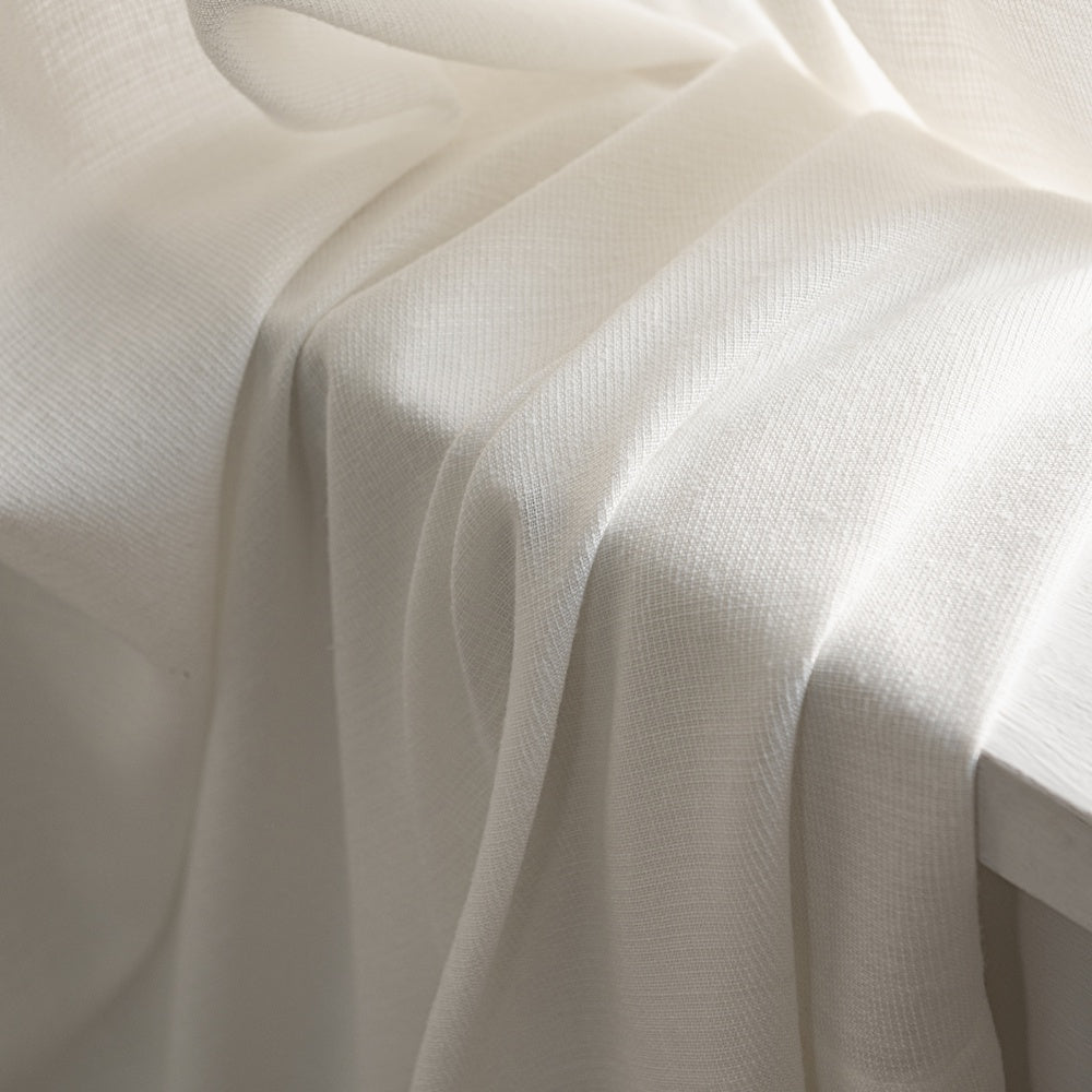 Fina Soft-Touch White Linen Pleat Sheer Curtains with Grid Texture