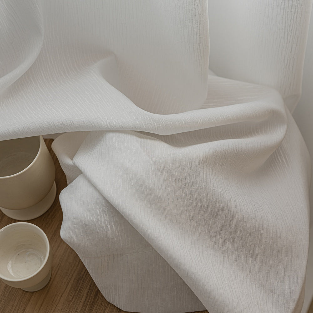 Elm Bark-Inspired White Semi Sheer Pleated Curtains Elm