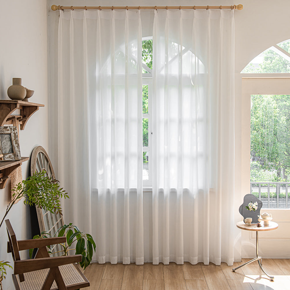 Vesper Vertical Stripe White Sheer Pleat Custom Curtains