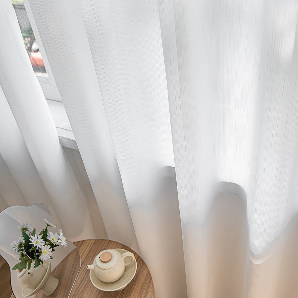 Vesper Vertical Stripe White Sheer Pleat Custom Curtains