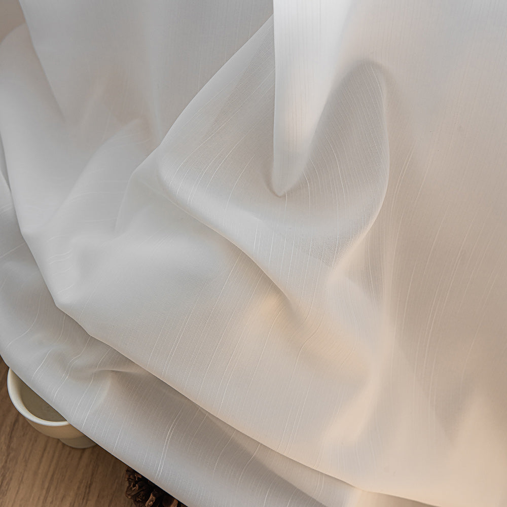 White Vesper Vertical Stripe White Sheer Custom Curtains