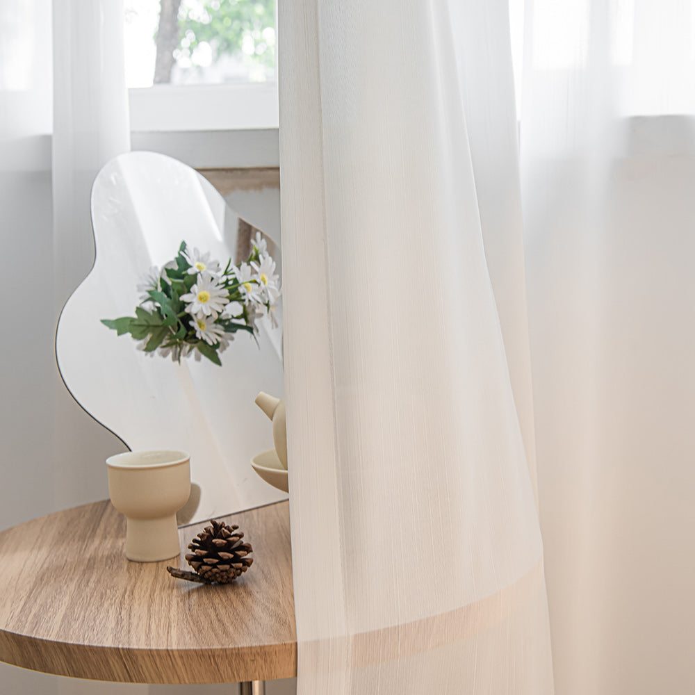 Vesper Vertical Stripe White Sheer Pleat Custom Curtains