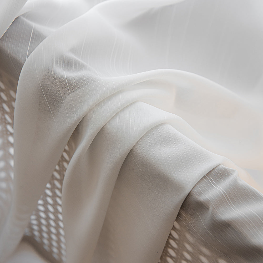 Vesper Vertical Stripe White Sheer Pleat Custom Curtains